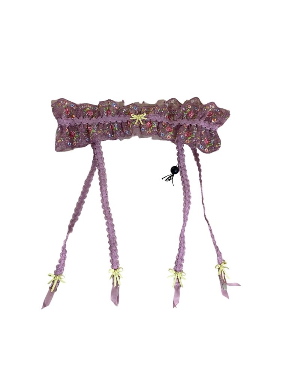 For Love & Lemons Women's Daphne Embroidered Glitter Floral Purple Garter BeltXS